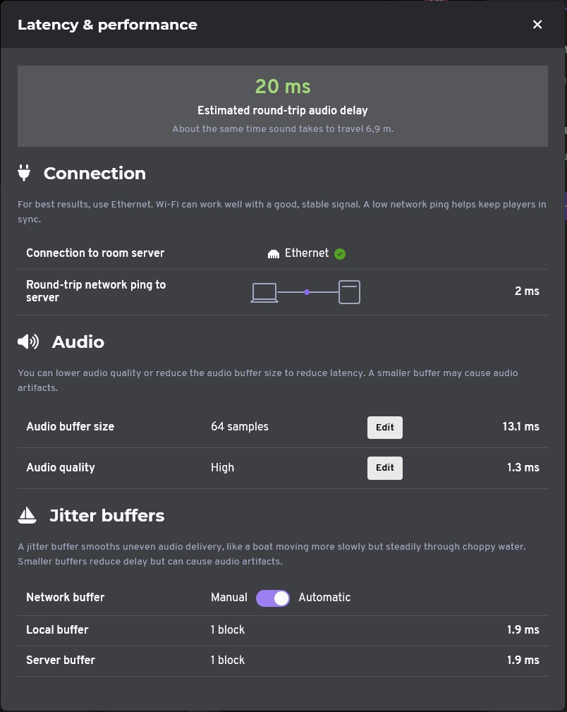 Screenshot of NuCorder's latency and performance settings